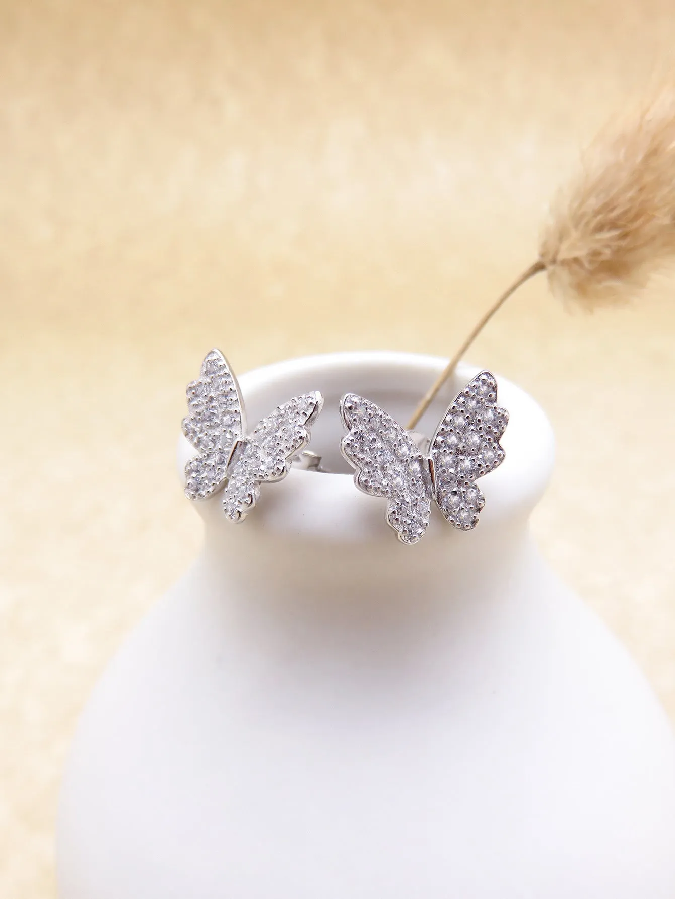 Butterfly Zircon Silver Stud Earrings