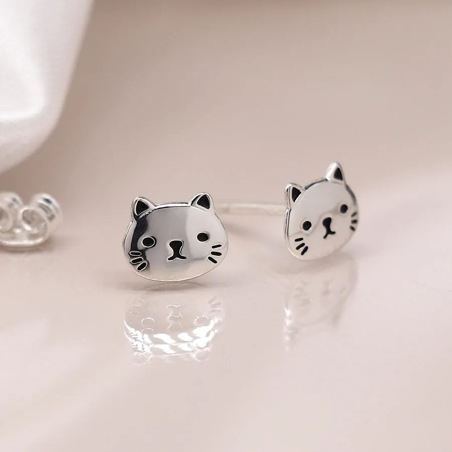 Cat Face Sterling Silver Studs