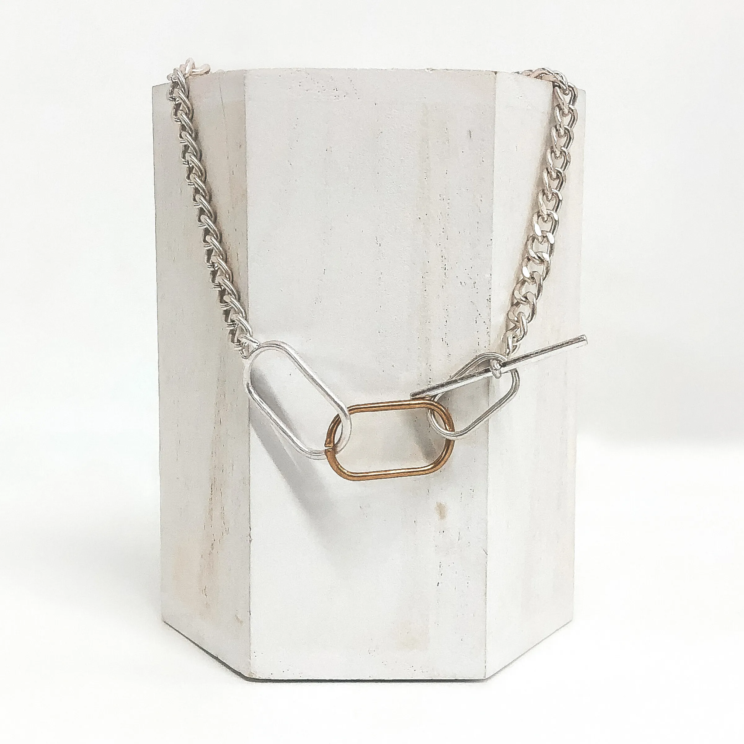 Chain Link Necklace with Toggle Clasp in Silver