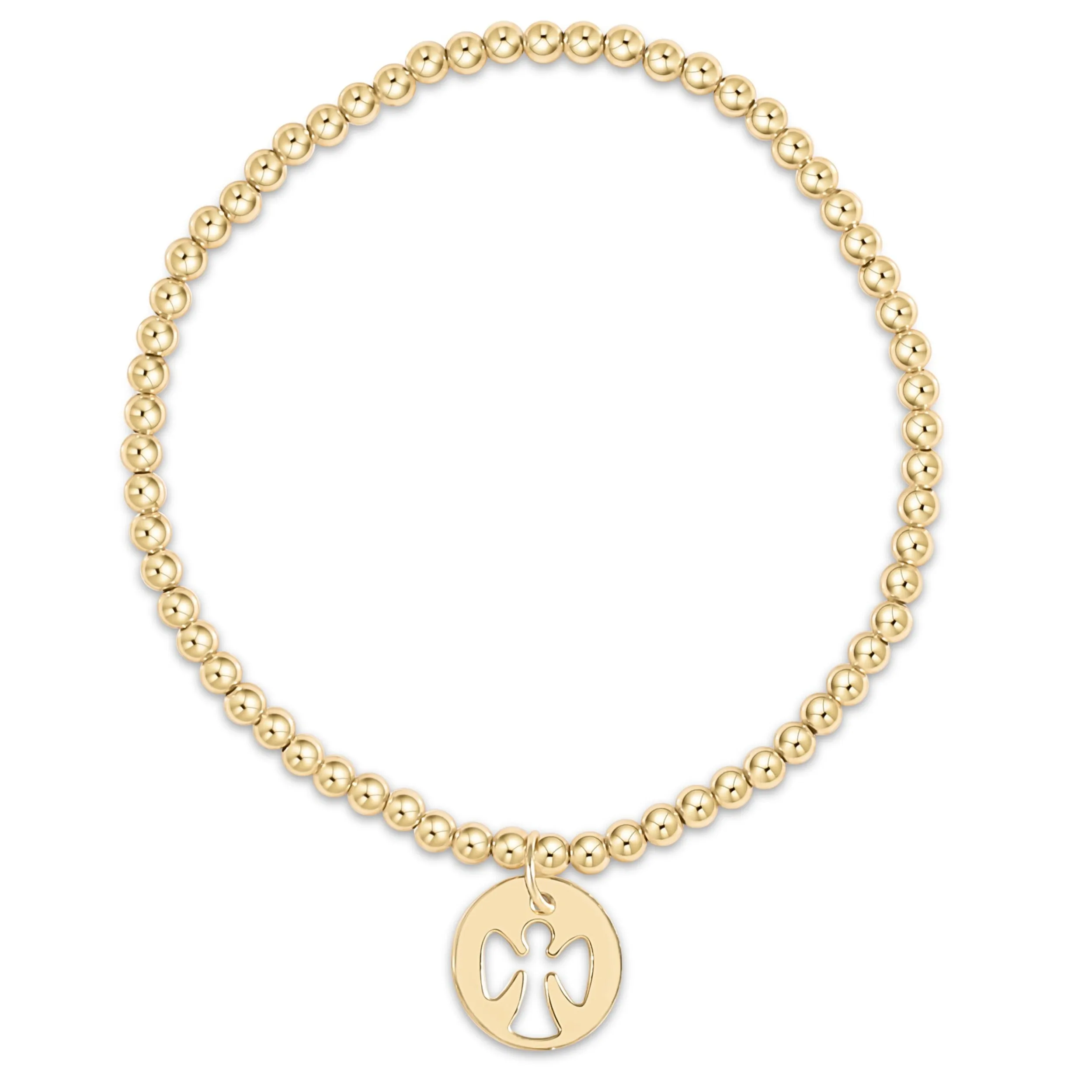 classic gold 3mm bead bracelet - guardian angel disc