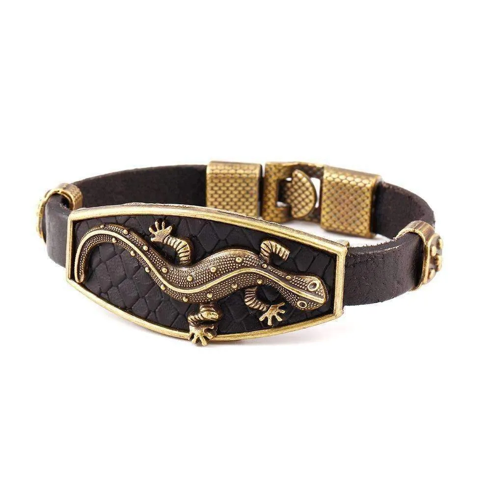 Classic Lizard Leather Cuff Bracelet