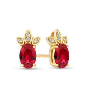 Created Ruby & Diamond Stud Earrings in 9ct Yellow Gold