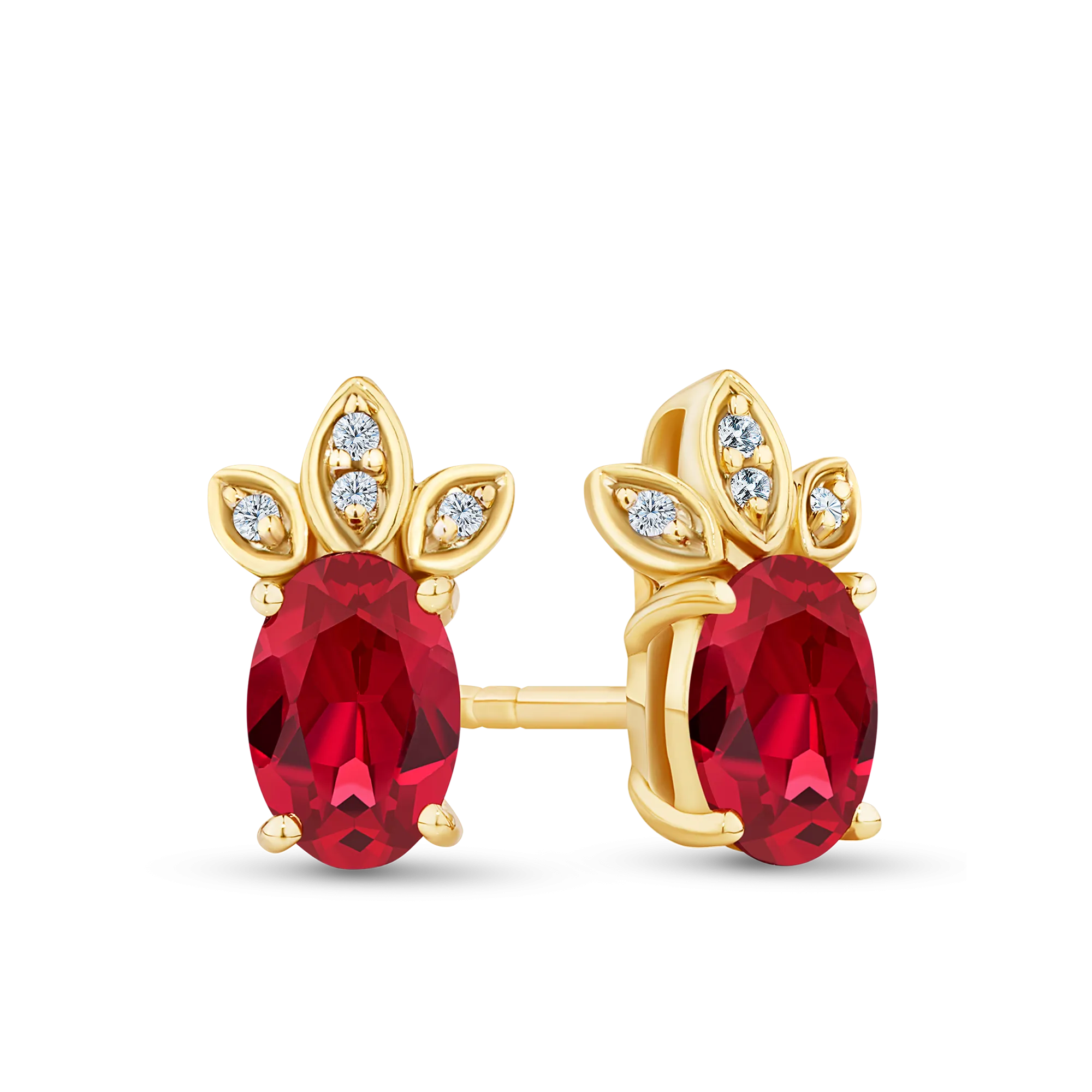 Created Ruby & Diamond Stud Earrings in 9ct Yellow Gold