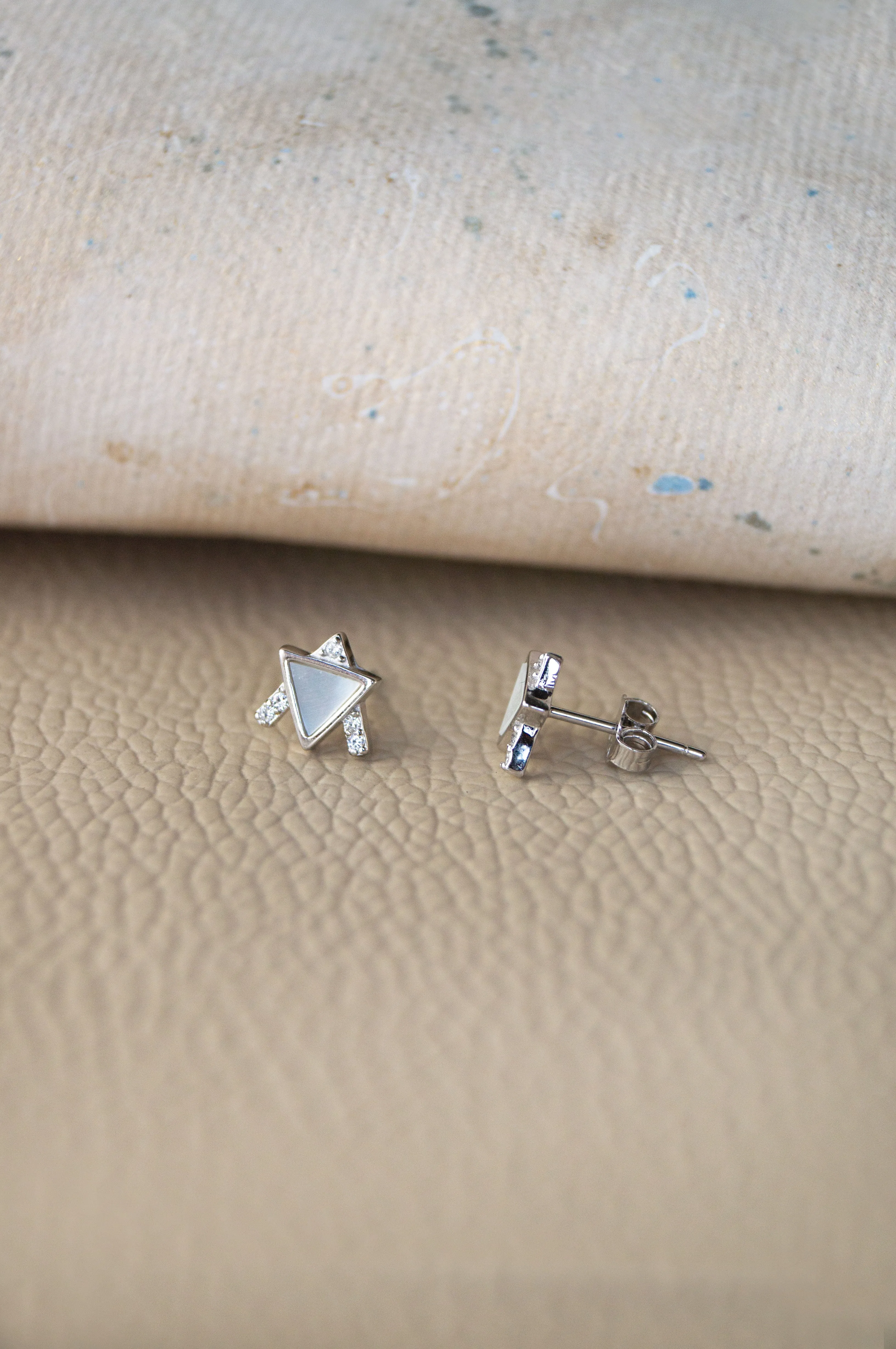 Eclectic Mother-Of-Pearl Triangle Sterling Silver Stud Earrings