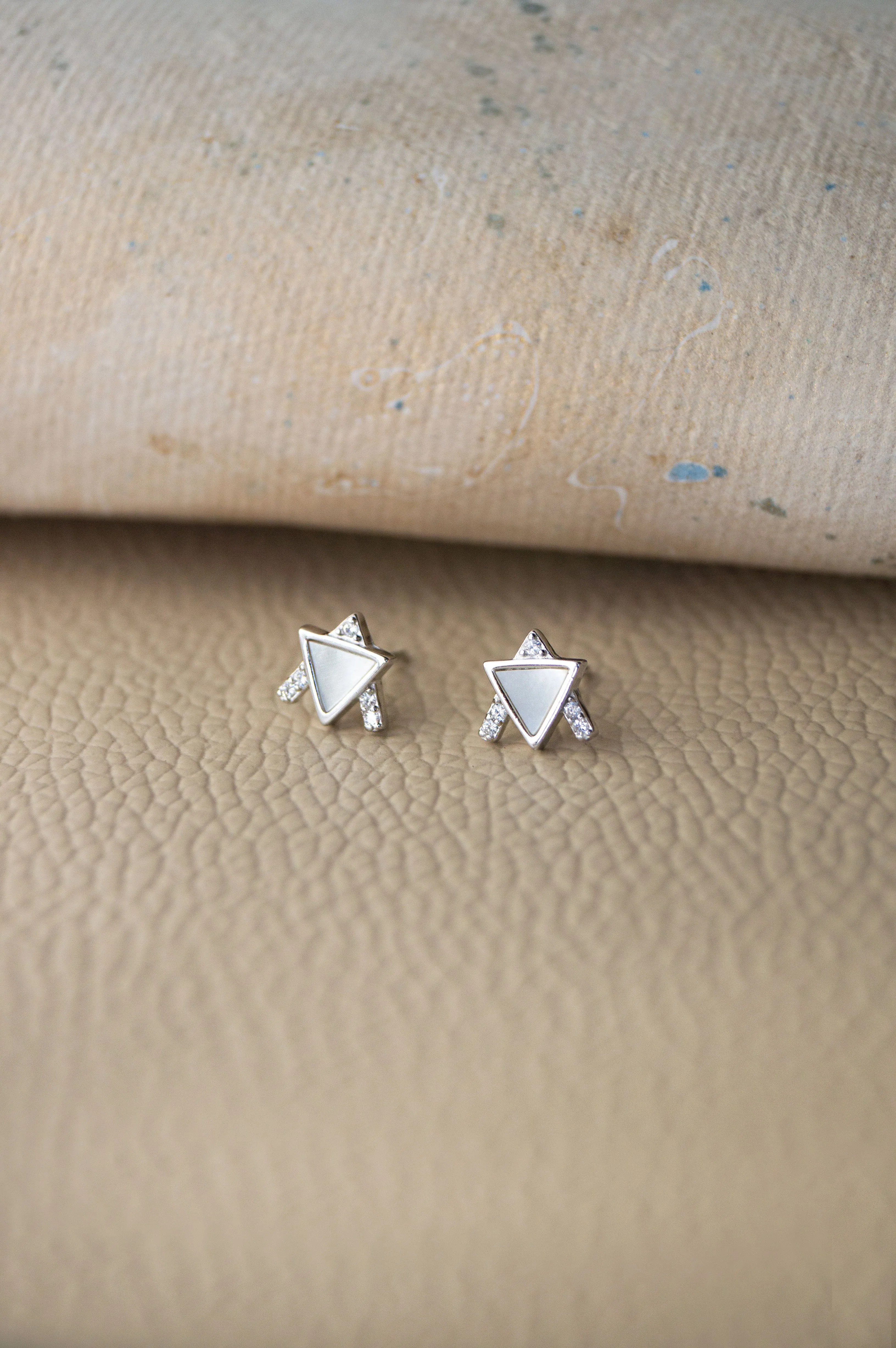 Eclectic Mother-Of-Pearl Triangle Sterling Silver Stud Earrings