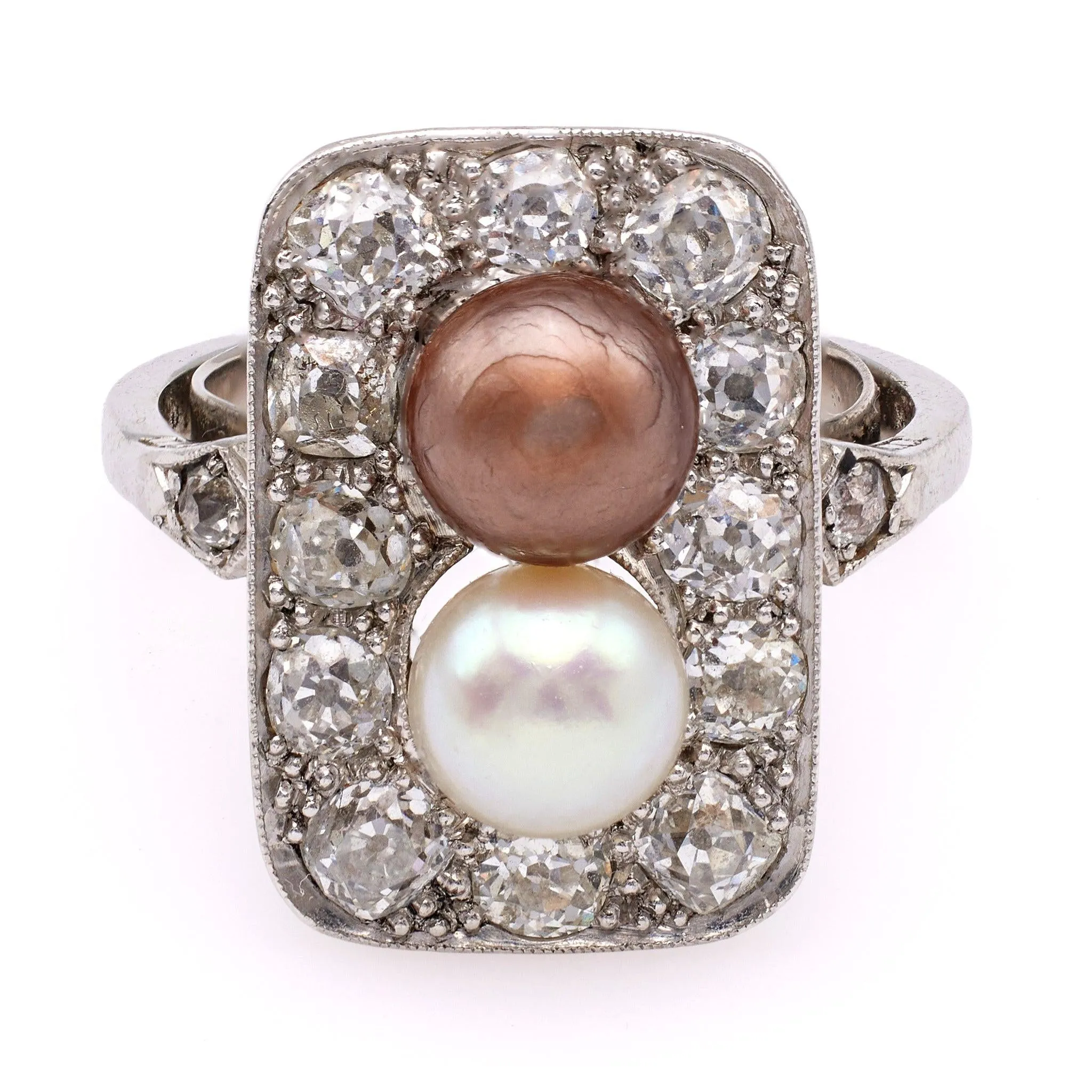 Edwardian Pearl and Diamond Platinum Ring.