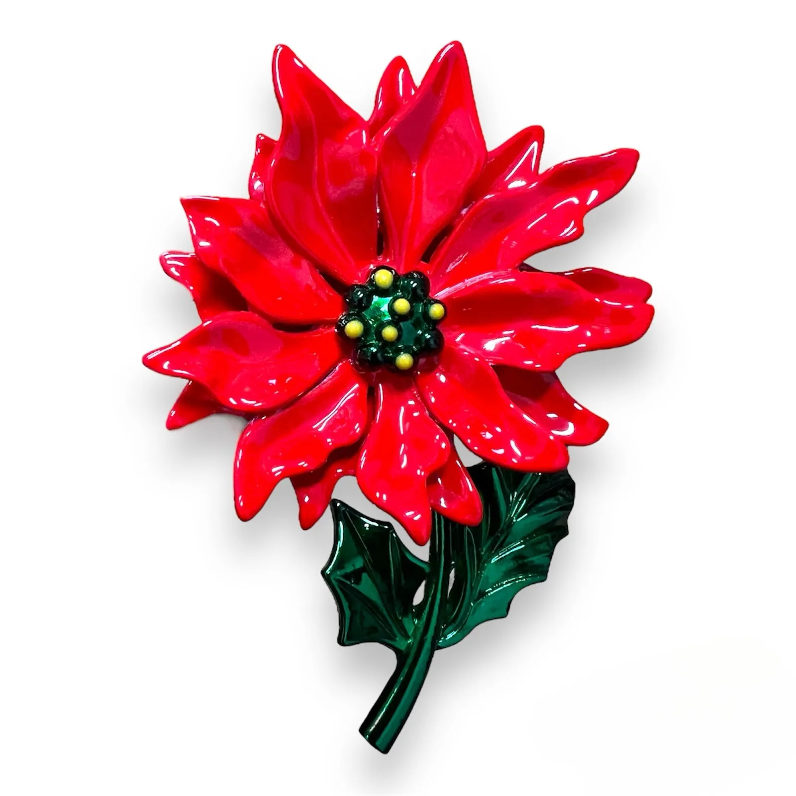 Enameled Poinsettia Brooch by Lipstick & Chrome