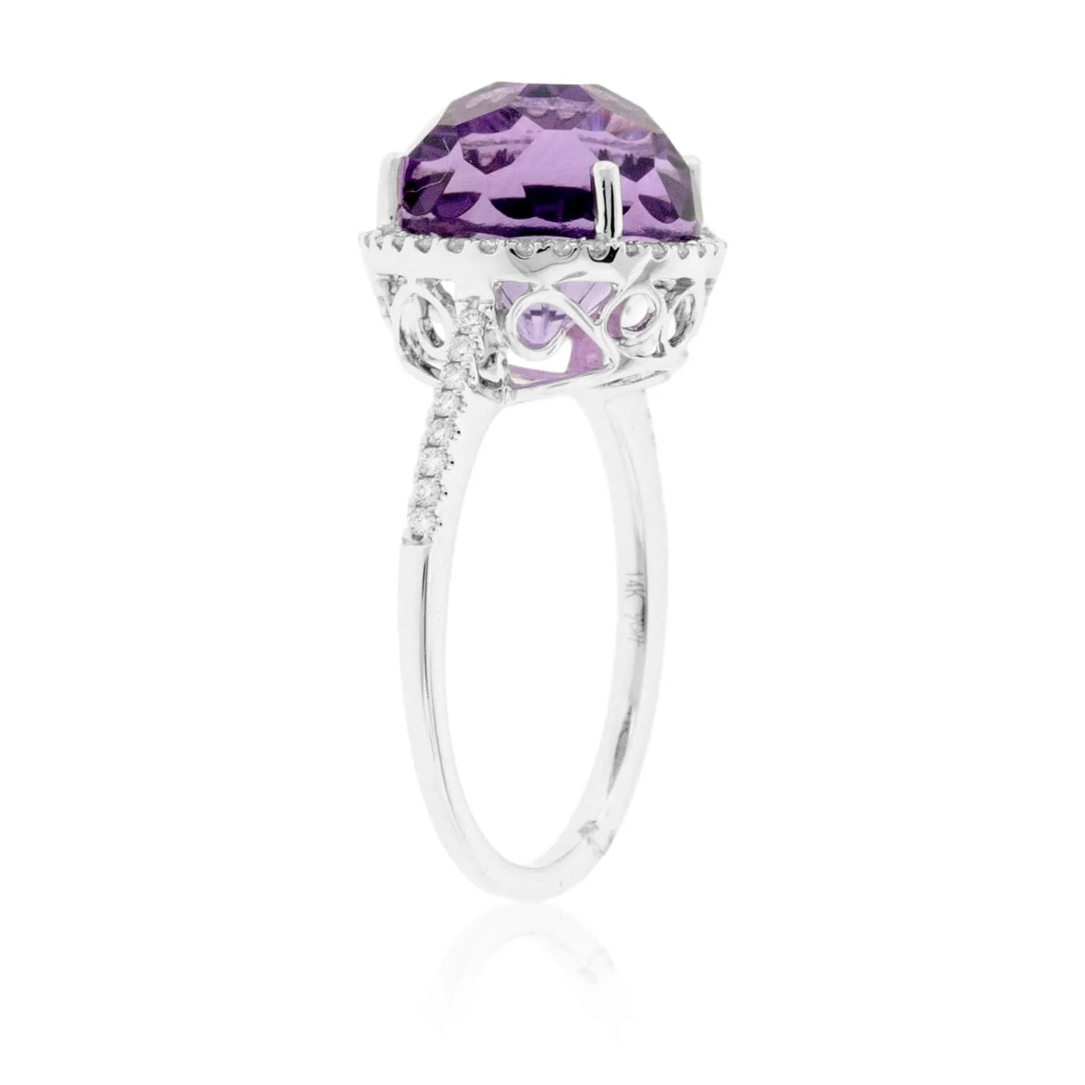 Fancy Daisy Cut Amethyst with Diamond Halo Ring