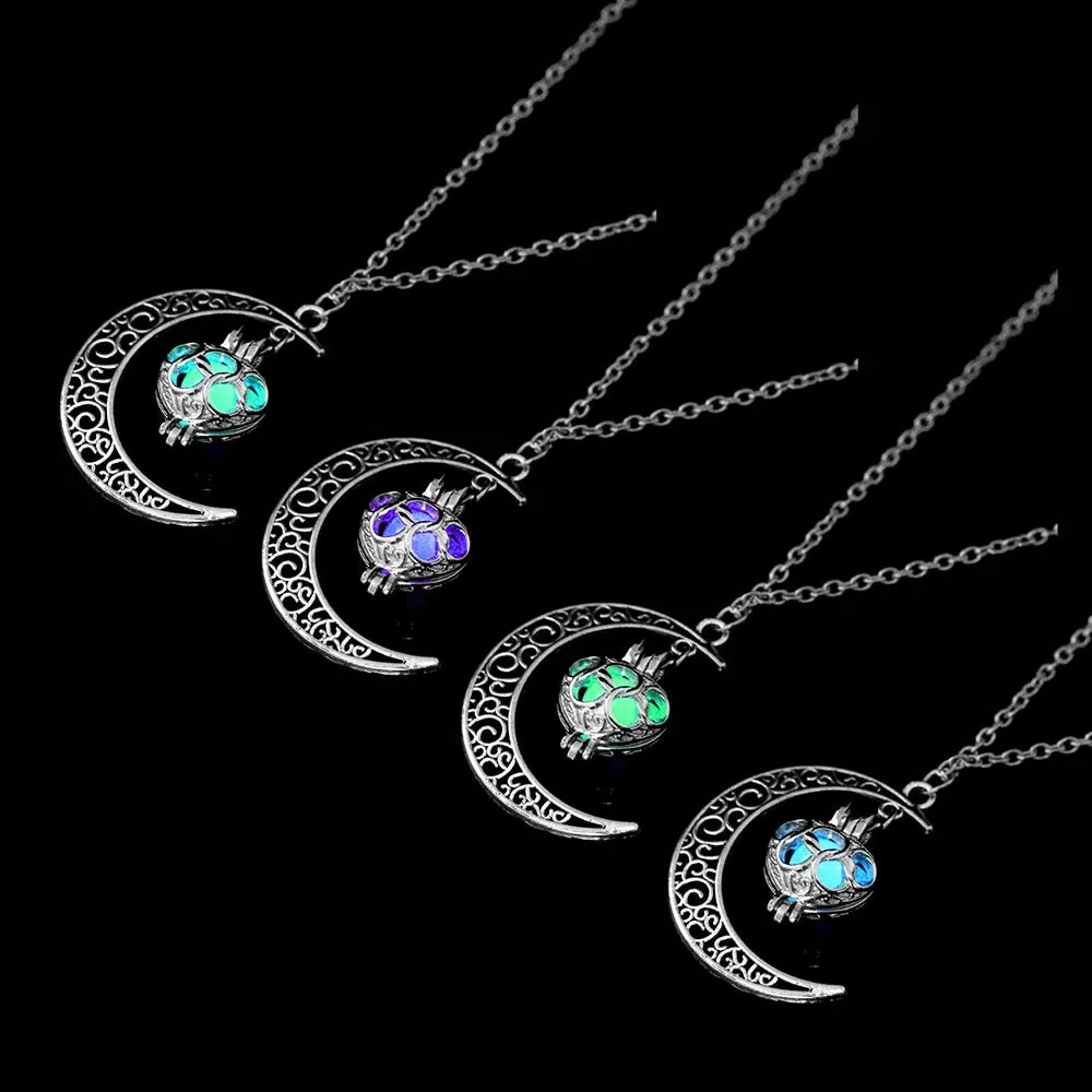 Fashion Silver Color Charm Luminous Pendant Necklace Women Moon Glowing Stone Necklace