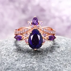 Feyre Starry Night & Amethyst Ring Set- 14K Rose Gold Vermeil