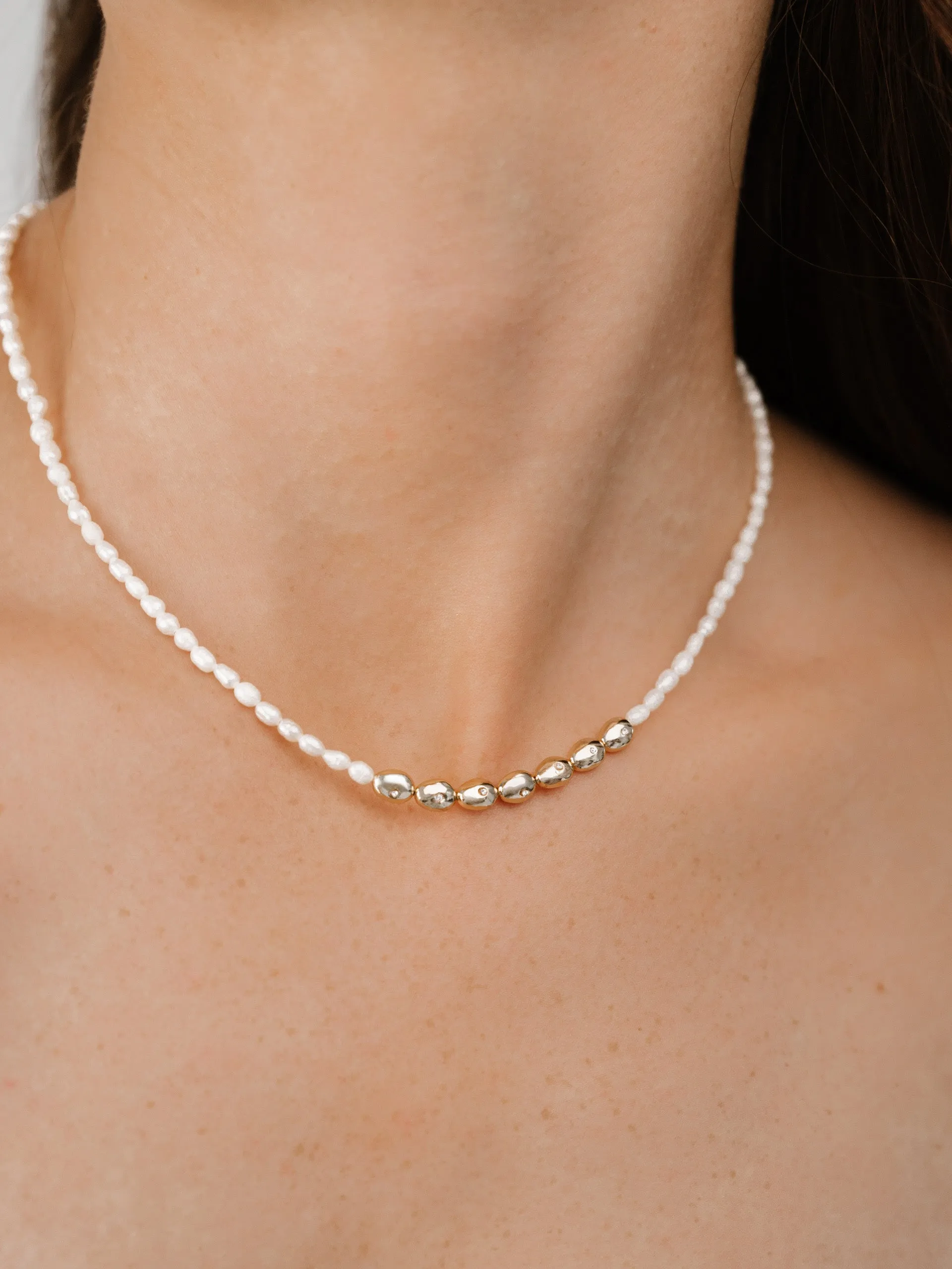 Freshwater Pearl Polished Pebble Beaded Necklace