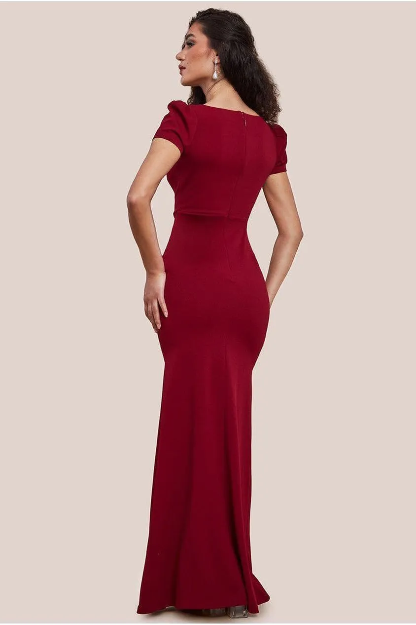 Goddiva Diamante Embellished Bow Scuba Crepe Maxi Dress - Wine