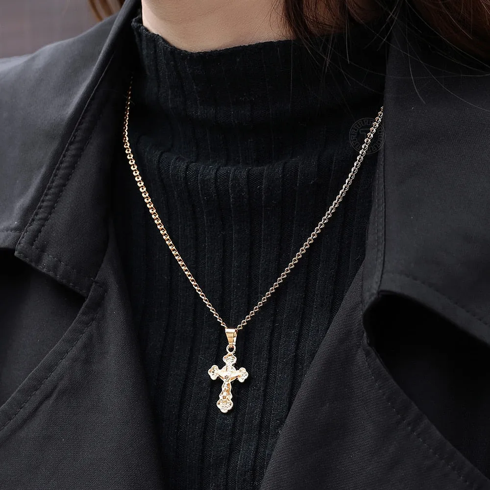 Gold Cross Pendant Necklace With Clear Crystal For Men and Women 6