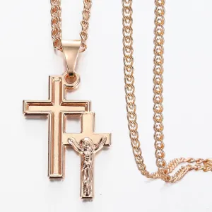 Gold Cross Pendant Necklace With Clear Crystal For Men and Women 6