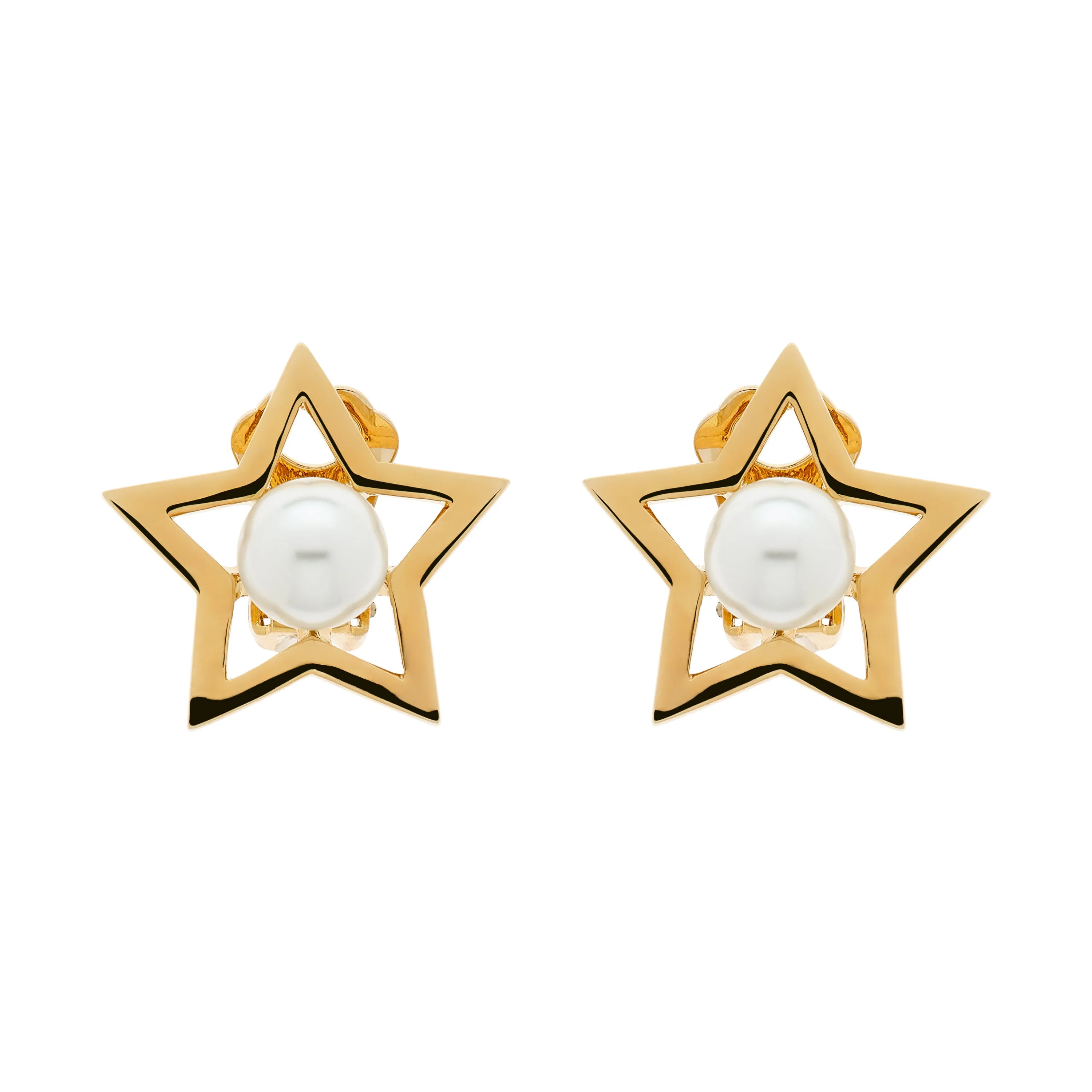 Gold Pearl Star Clip Earrings