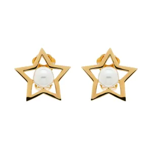 Gold Pearl Star Clip Earrings