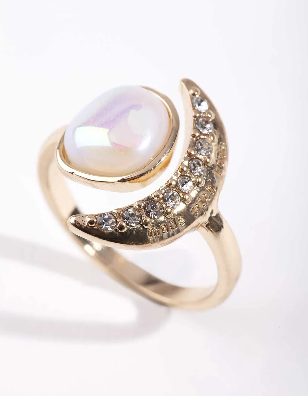 Gold Rainbow Stone & Moon Ring