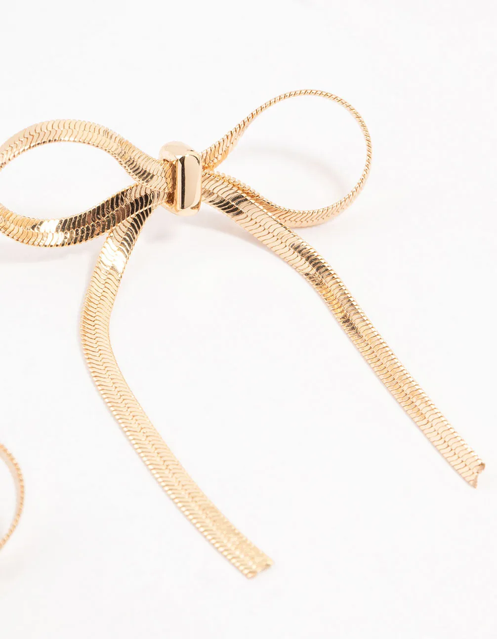 Gold Snake Chain Bow Drop Earrings