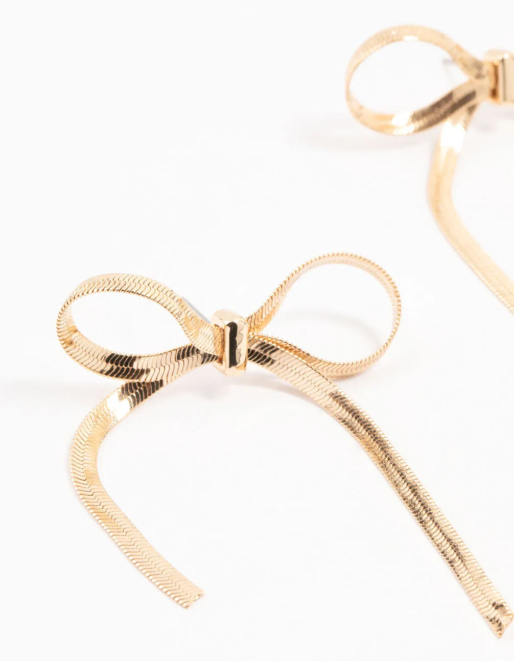 Gold Snake Chain Bow Drop Earrings