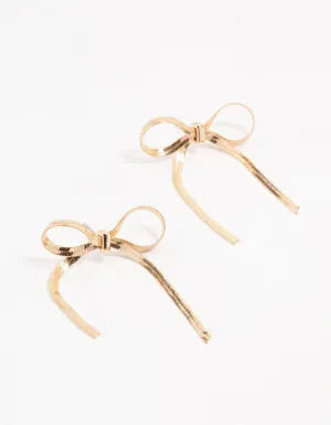 Gold Snake Chain Bow Drop Earrings