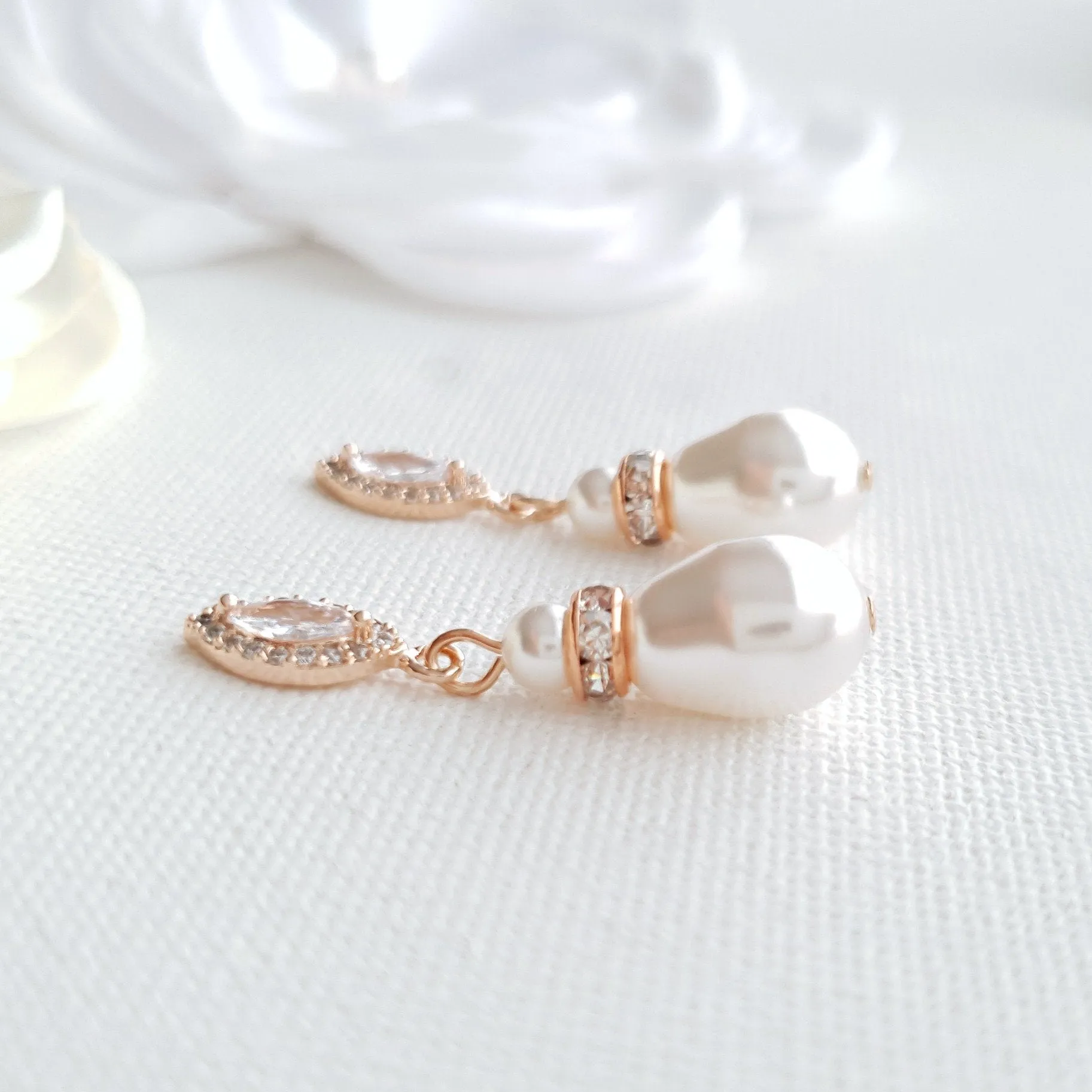 Gold Teardrop Pearl Earrings for Weddings- Ella