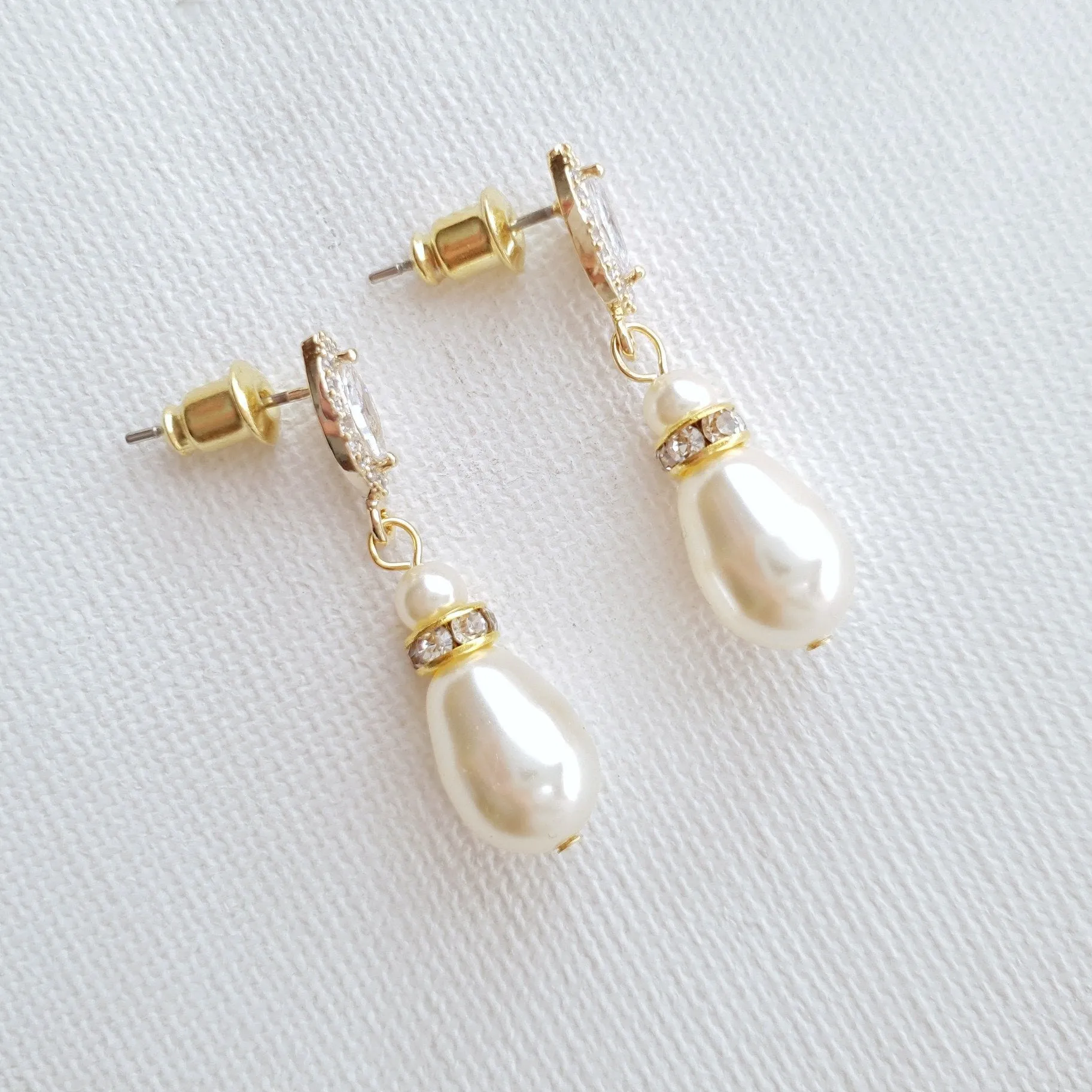 Gold Teardrop Pearl Earrings for Weddings- Ella