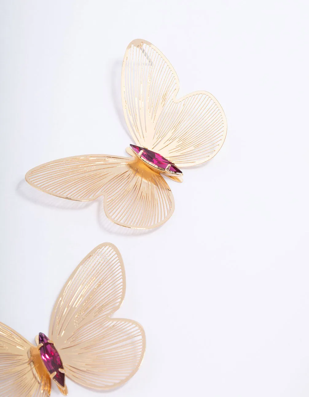 Gold Textured Butterfly Statement Stud Earrings