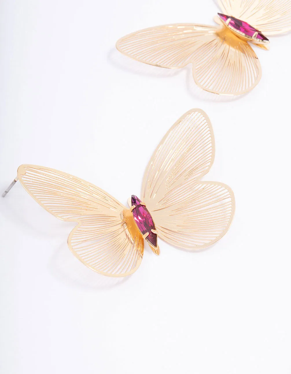 Gold Textured Butterfly Statement Stud Earrings