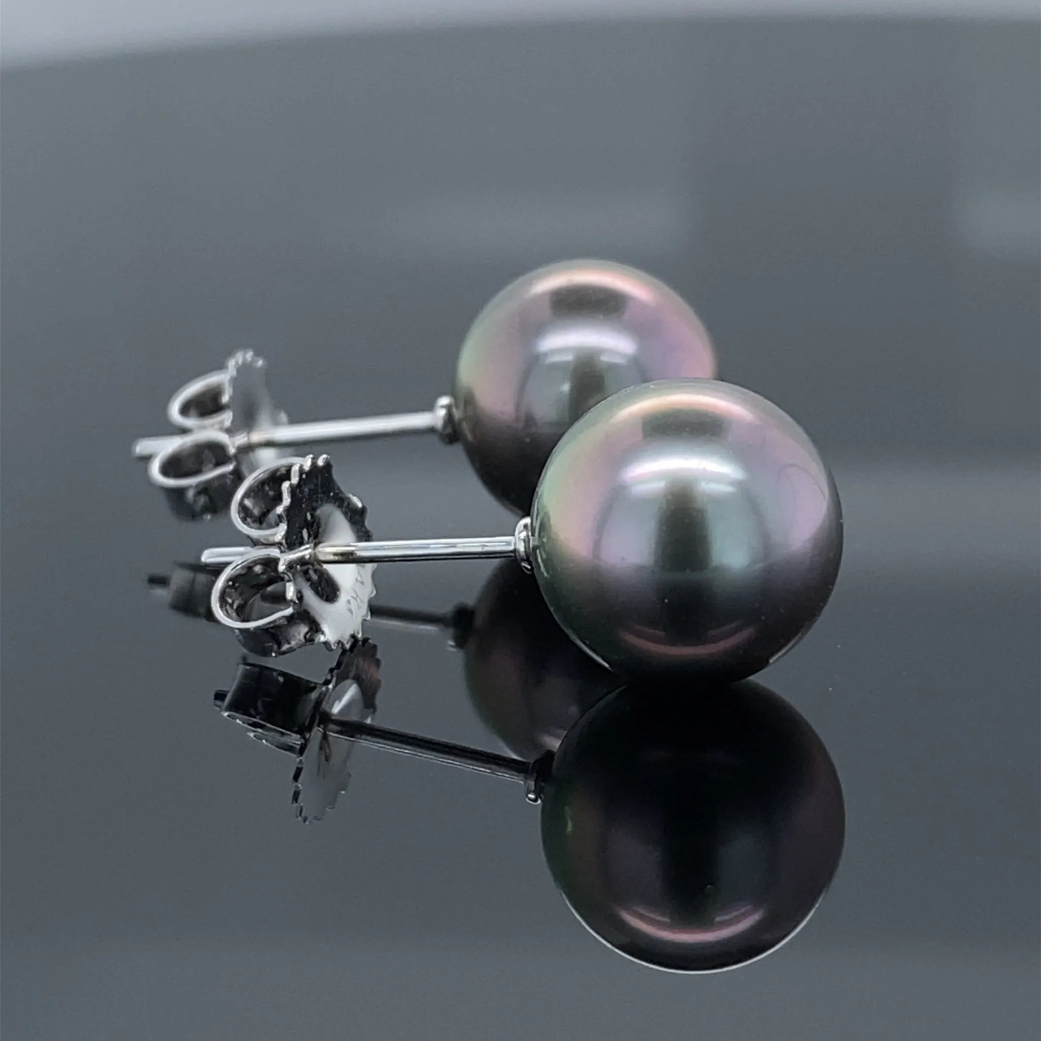 Grey Pink Tahitian Pearl Stud Earrings