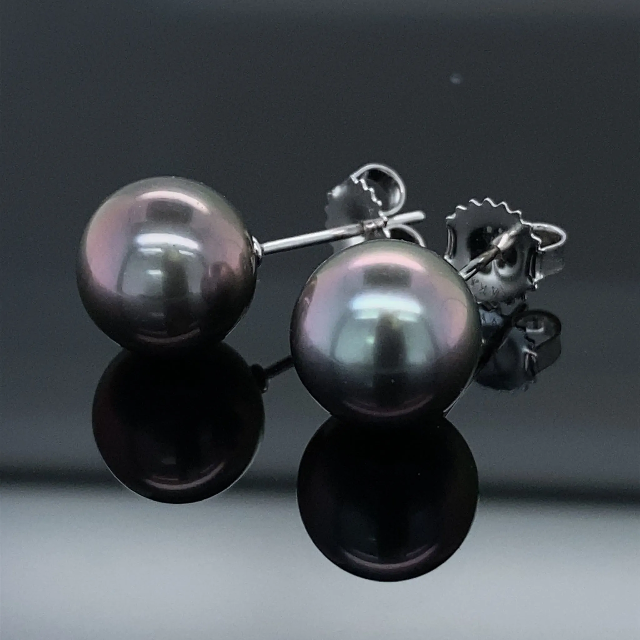 Grey Pink Tahitian Pearl Stud Earrings