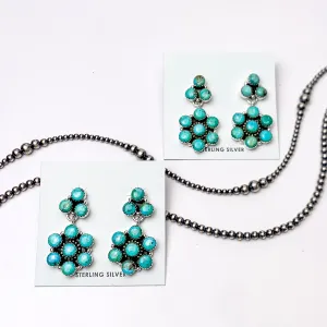 Hada Collection | Handmade Sterling Silver Cluster Drop Earrings with Kingman Turquoise Stones