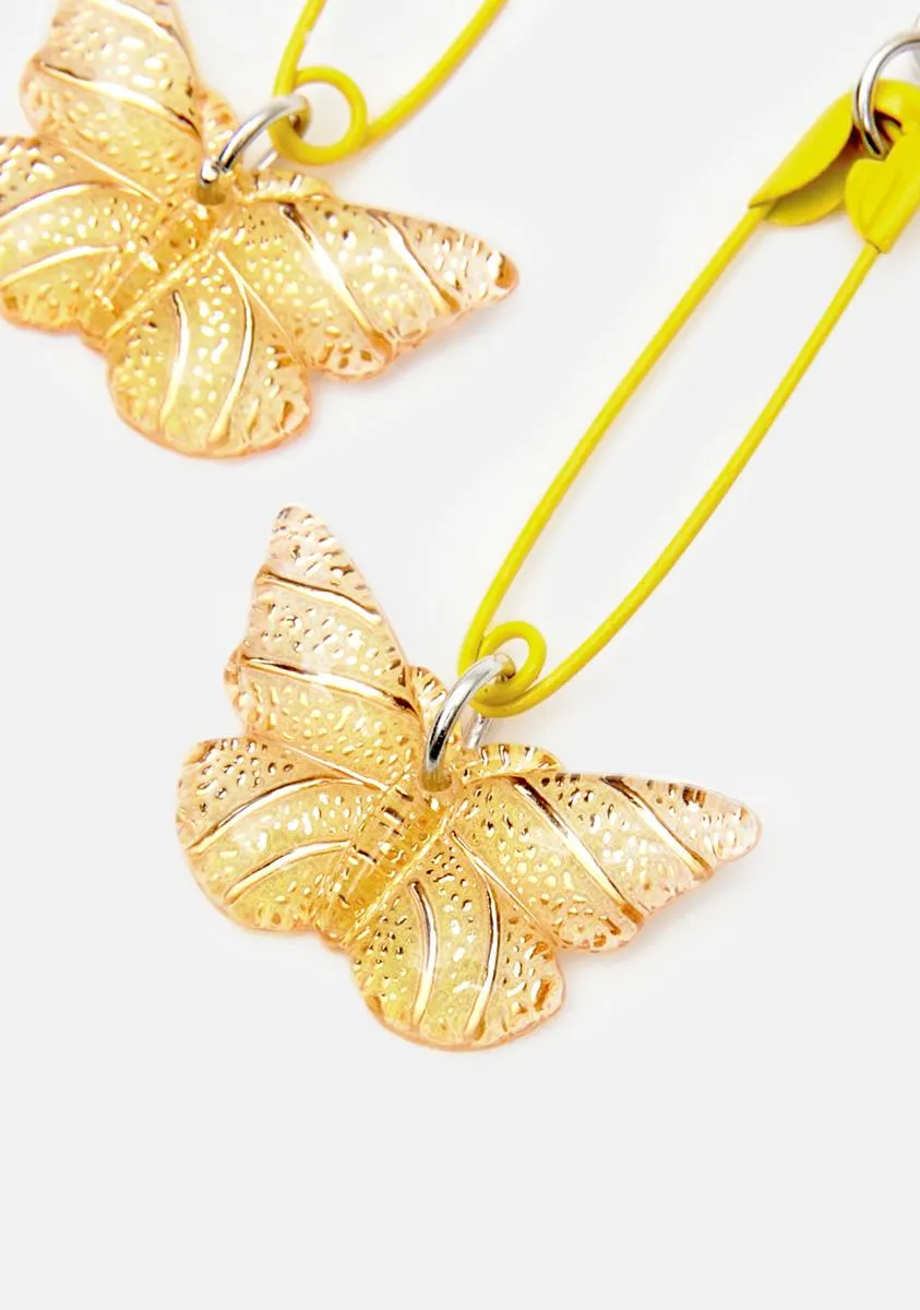 Honey Flutter Flirt Butterfly Safety Pin Earrings