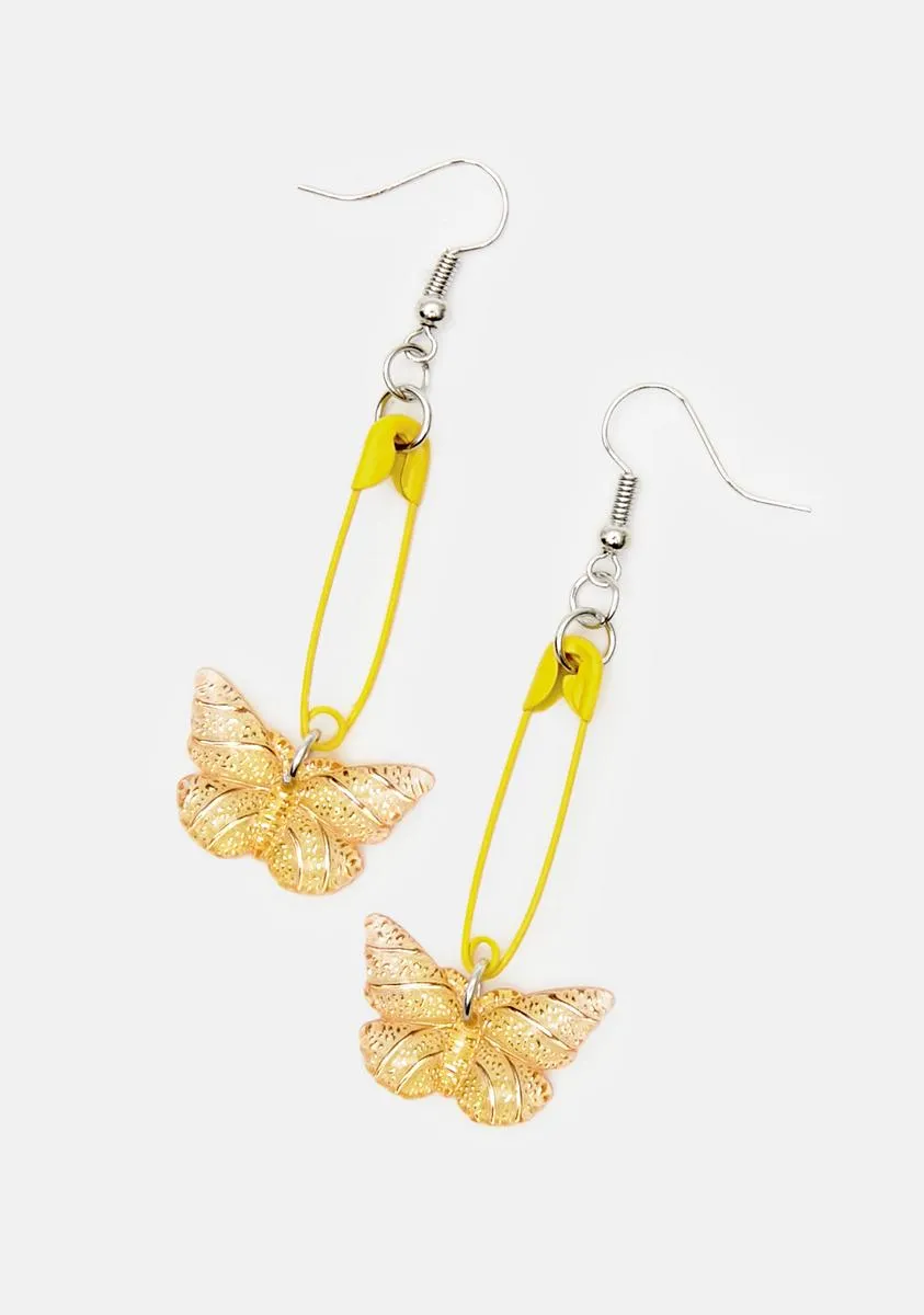 Honey Flutter Flirt Butterfly Safety Pin Earrings