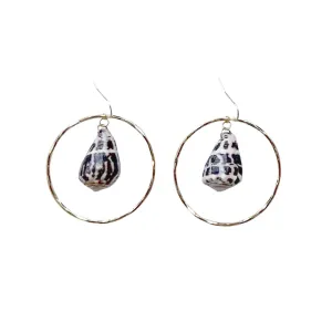 Hoop Earrings with Hebrew Black and White Shell, Asstd