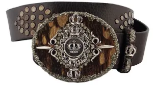 I.V.Y. - "DARK ROYALTY CROWN" Buckle in Sterling Silver with CLEAR Swarovski Crystals and Pyrite Stone Details