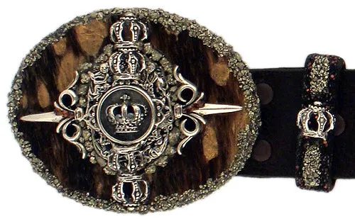 I.V.Y. - "DARK ROYALTY CROWN" Buckle in Sterling Silver with CLEAR Swarovski Crystals and Pyrite Stone Details