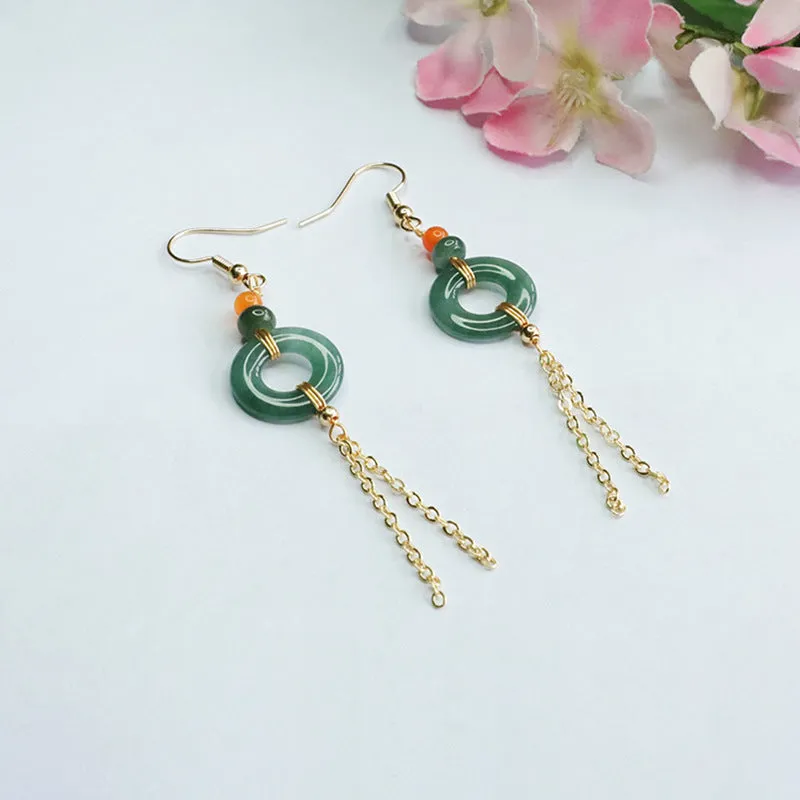 Jade Tassel Earrings with Sterling Silver Hooks