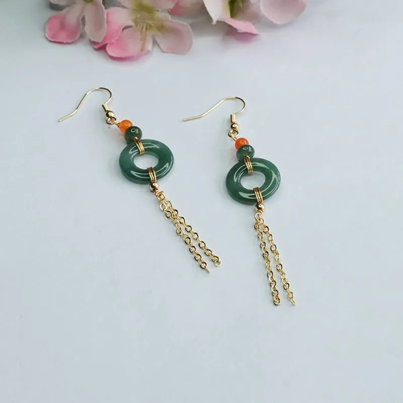 Jade Tassel Earrings with Sterling Silver Hooks