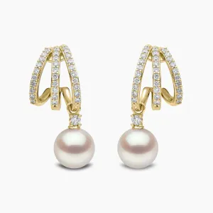 Jazz 18K Gold Akoya Pearl and Triple Hoop Diamond Earrings