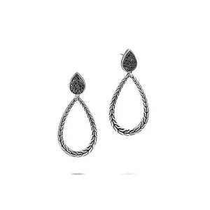 John Hardy Classic Chain Hammered Sterling Silver Black Sapphire Teardrop Dangle Earrings