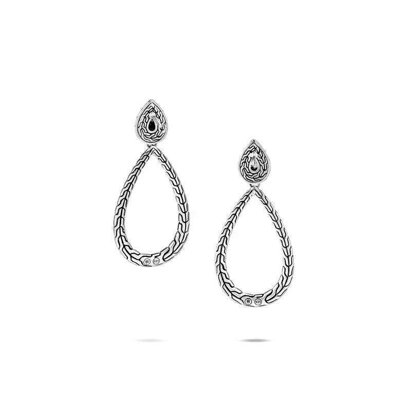 John Hardy Classic Chain Hammered Sterling Silver Black Sapphire Teardrop Dangle Earrings