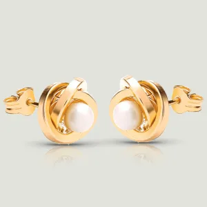 Knot-Shaped Pearl Stud Earrings