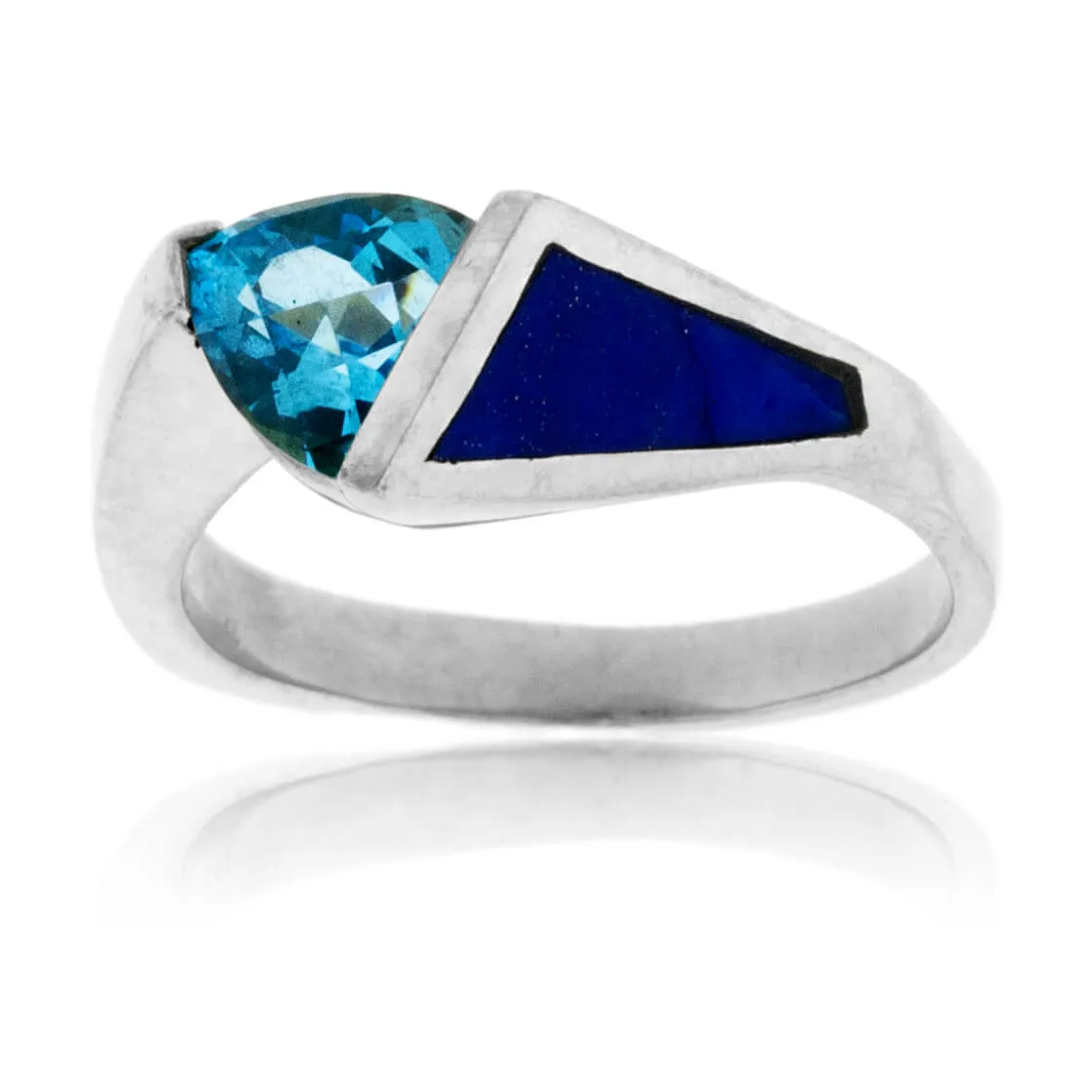 Lapis Inlay and Blue Topaz Trillion Ring