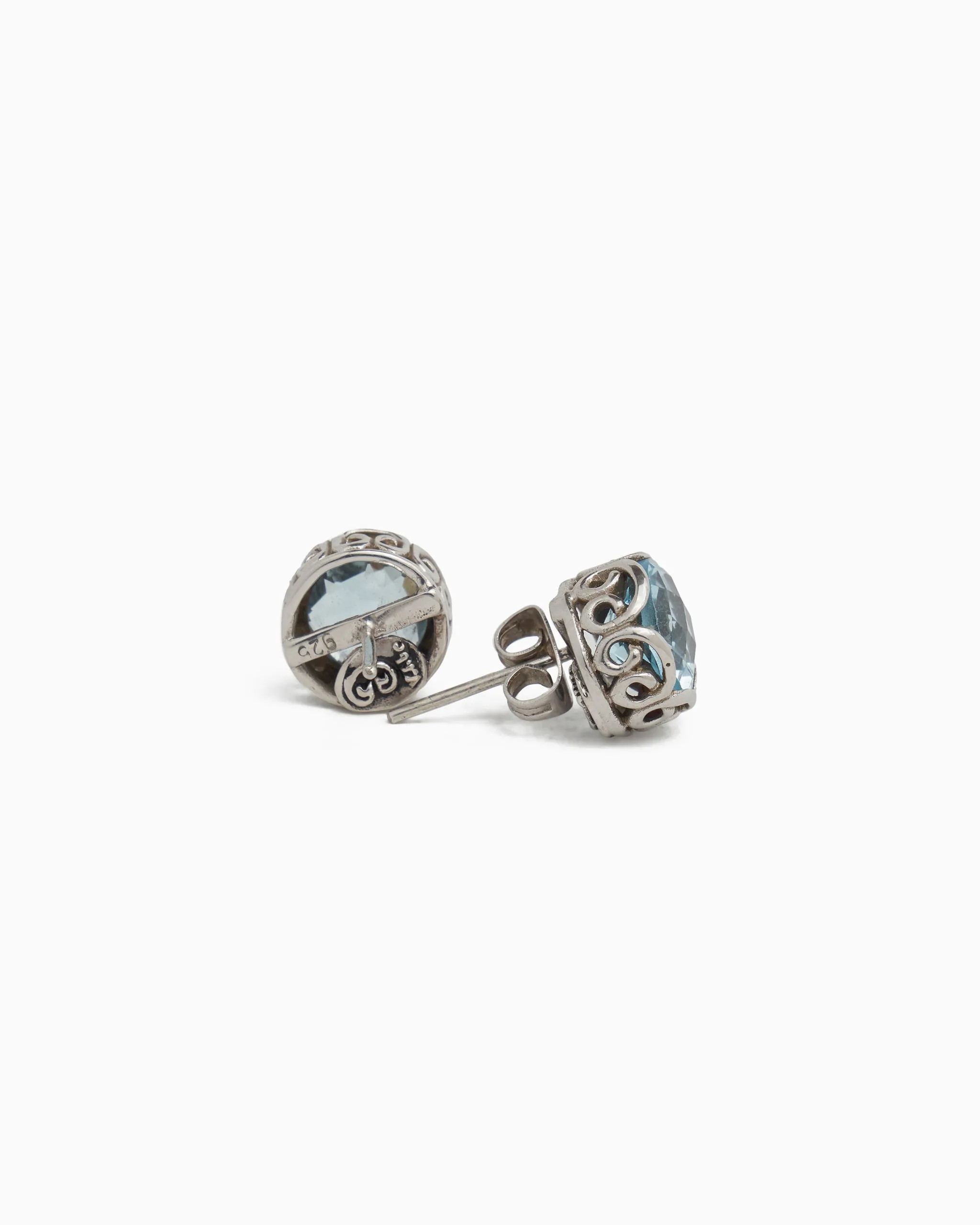 Large Princess Petroglyph Stone Studs - Blue Topaz