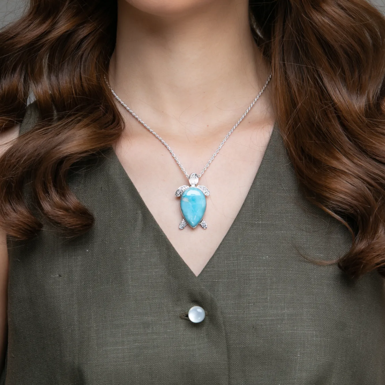 Larimar Turtle Pendant Ariel