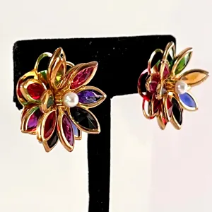 Late 70s/ Early 80s Multi-Color Flower Earrings