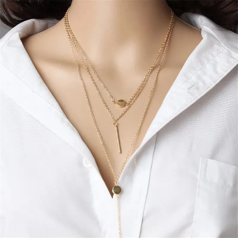 Long Tassel Minimalist Multilayer Coin Rivet Body Boho Necklake