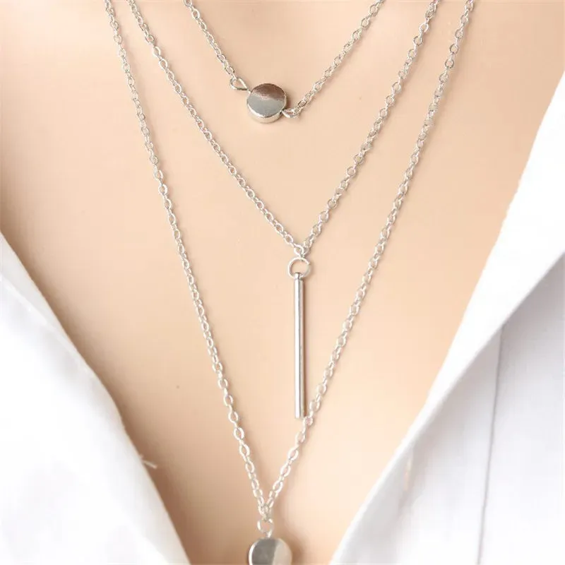 Long Tassel Minimalist Multilayer Coin Rivet Body Boho Necklake