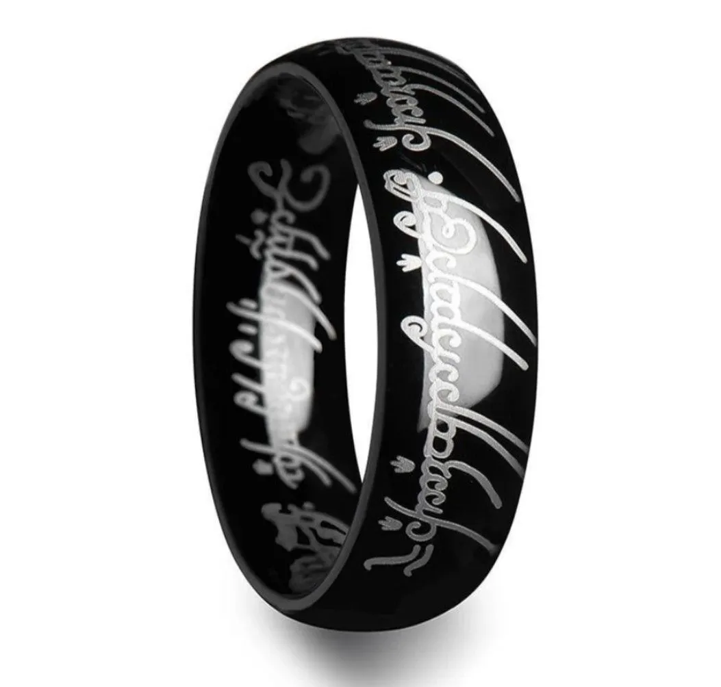 LOTR Lord of the Rings Black Tungsten The One Engraved Sauron's Band -8mm