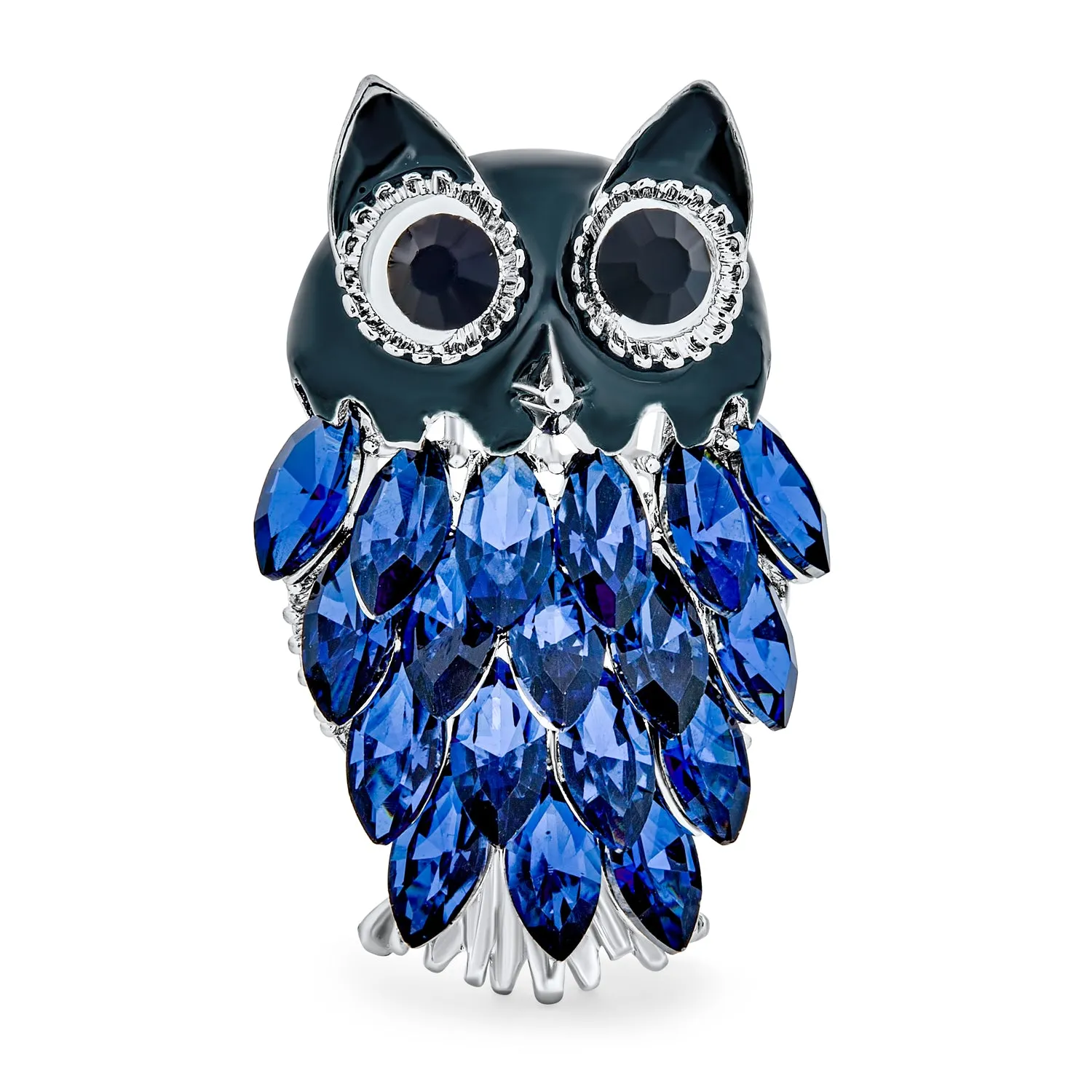 Lucky Large Fashion 3D Navy Blue Crystal Owl Brooche Pin for Scarves